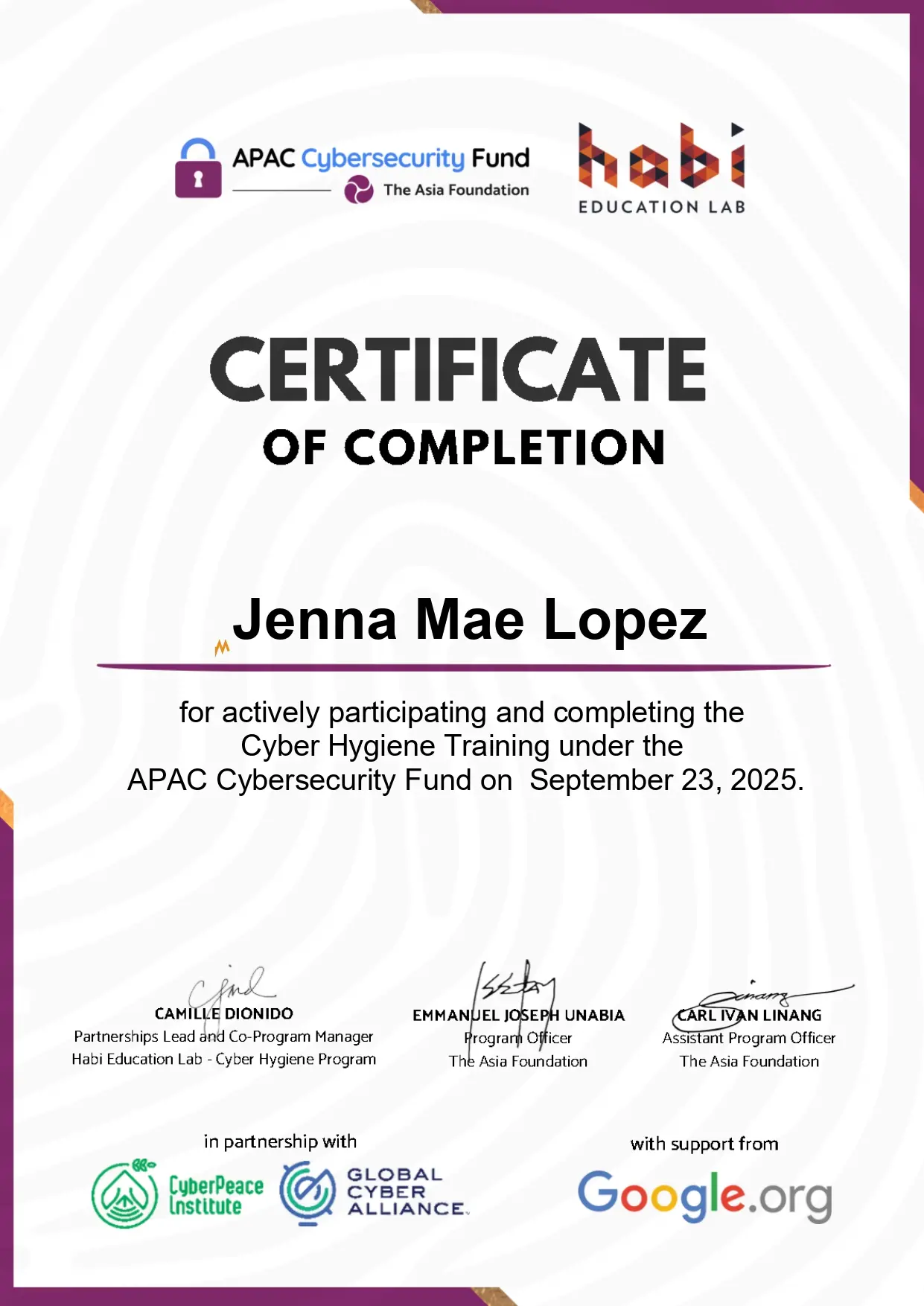 Certificate 2